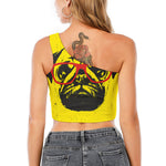 Pug With Glasses Portrait Print One Shoulder Crop Top