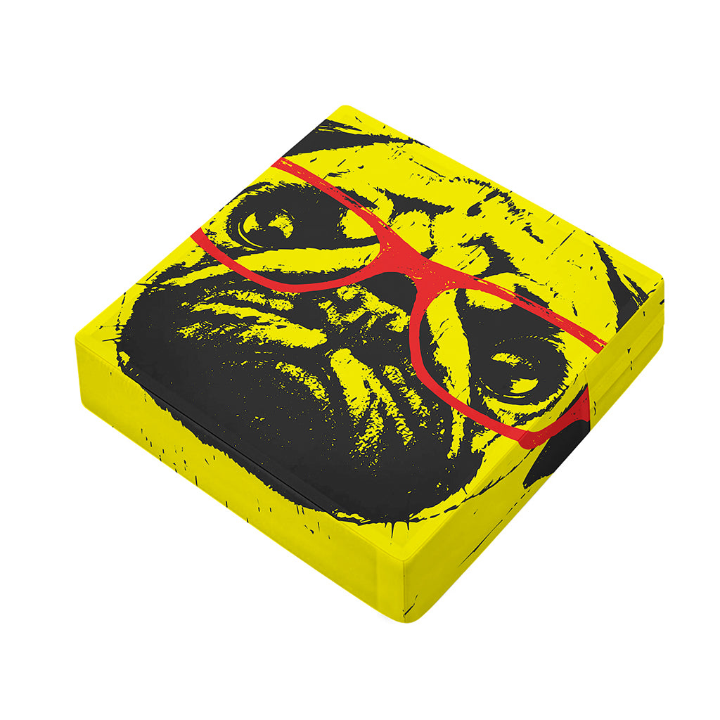 Pug With Glasses Portrait Print Outdoor Seat Cushion Cover