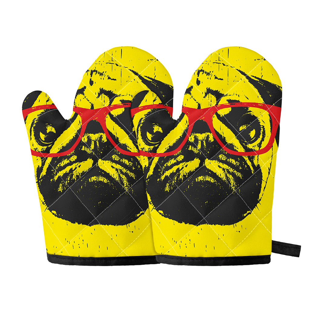 Pug With Glasses Portrait Print Oven Mitts