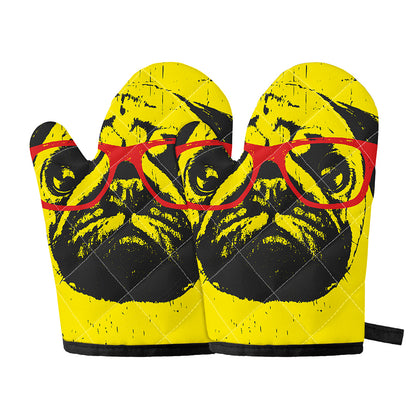 Pug With Glasses Portrait Print Oven Mitts