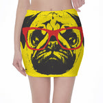 Pug With Glasses Portrait Print Pencil Mini Skirt