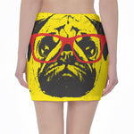 Pug With Glasses Portrait Print Pencil Mini Skirt