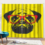Pug With Glasses Portrait Print Pencil Pleat Curtains