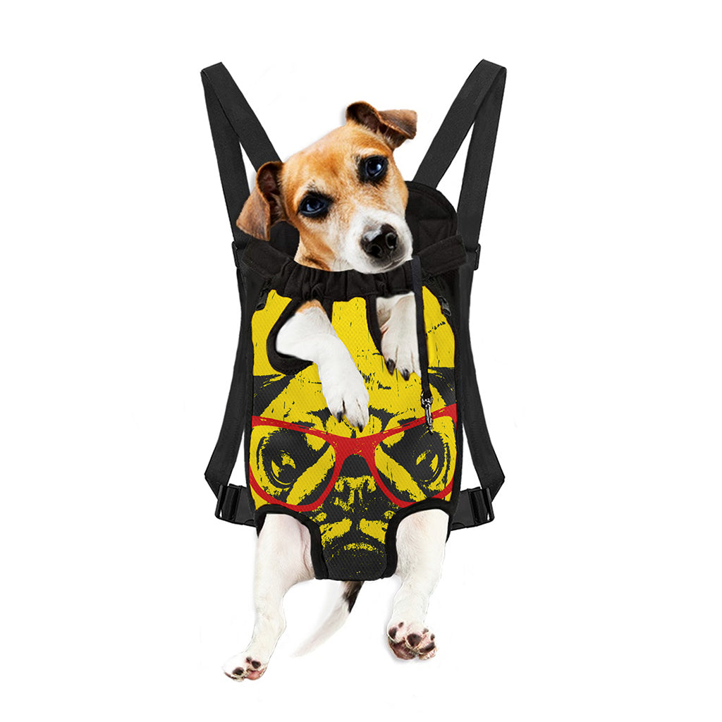 Pug With Glasses Portrait Print Pet Carrier Backpack