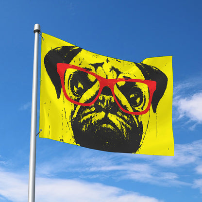 Pug With Glasses Portrait Print Polyester Flag