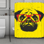 Pug With Glasses Portrait Print Polyester Shower Curtain