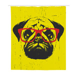 Pug With Glasses Portrait Print Polyester Shower Curtain