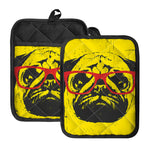 Pug With Glasses Portrait Print Pot Holders With Pocket