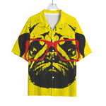 Pug With Glasses Portrait Print Rayon Hawaiian Shirt