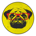 Pug With Glasses Portrait Print Round Floor Mat