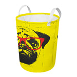 Pug With Glasses Portrait Print Round Laundry Basket