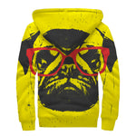 Pug With Glasses Portrait Print Sherpa Lined Zip Up Hoodie