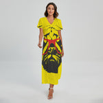 Pug With Glasses Portrait Print Short Sleeve Maxi Dress