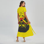 Pug With Glasses Portrait Print Short Sleeve Maxi Dress