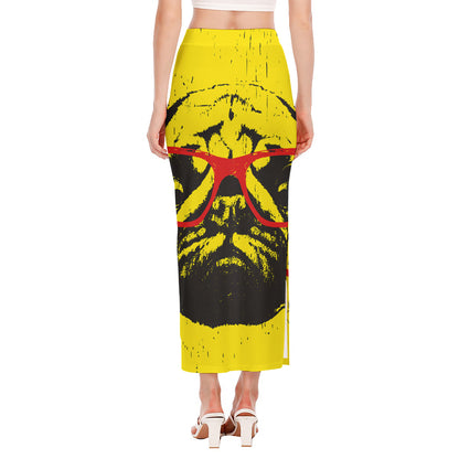 Pug With Glasses Portrait Print Side Slit Maxi Skirt