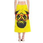 Pug With Glasses Portrait Print Side Slit Midi Skirt