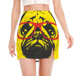 Pug With Glasses Portrait Print Side Slit Mini Skirt