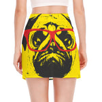 Pug With Glasses Portrait Print Side Slit Mini Skirt
