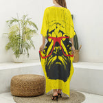 Pug With Glasses Portrait Print Silk V-Neck Kaftan Dress