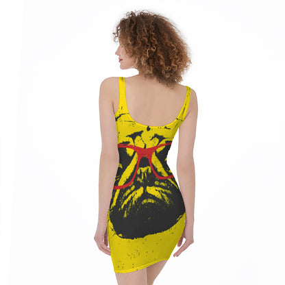 Pug With Glasses Portrait Print Sleeveless Bodycon Dress