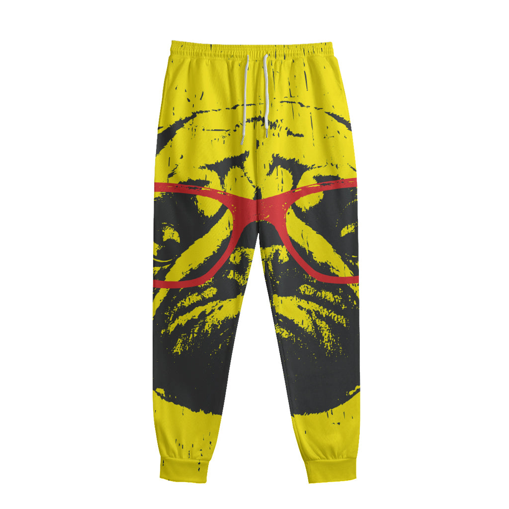 Pug With Glasses Portrait Print Sweatpants