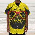 Pug With Glasses Portrait Print Textured Short Sleeve Shirt