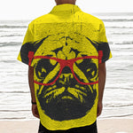 Pug With Glasses Portrait Print Textured Short Sleeve Shirt