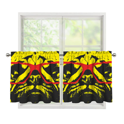 Pug With Glasses Portrait Print Tier Curtains