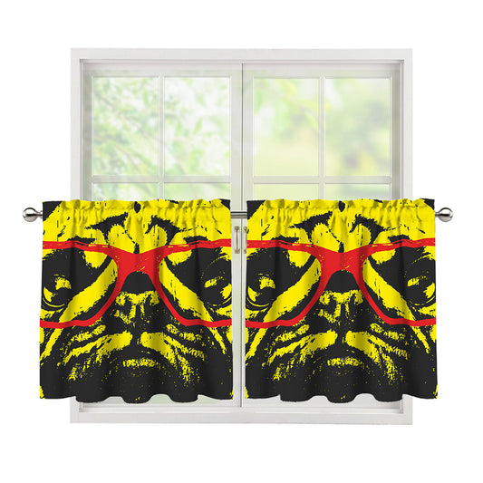 Pug With Glasses Portrait Print Tier Curtains