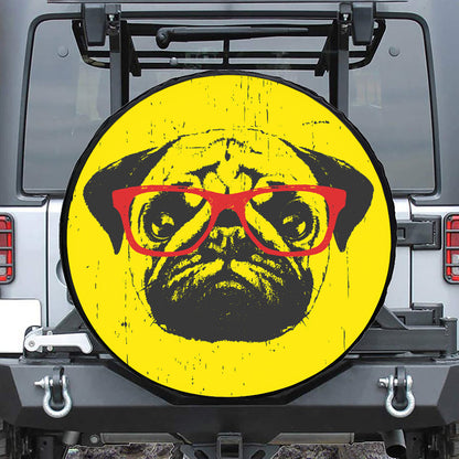 Pug With Glasses Portrait Print Tire Cover