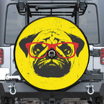Pug With Glasses Portrait Print Tire Cover With Camera Hole