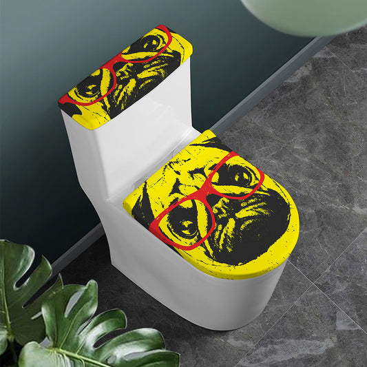 Pug With Glasses Portrait Print Toilet Lid And Tank Cover Set