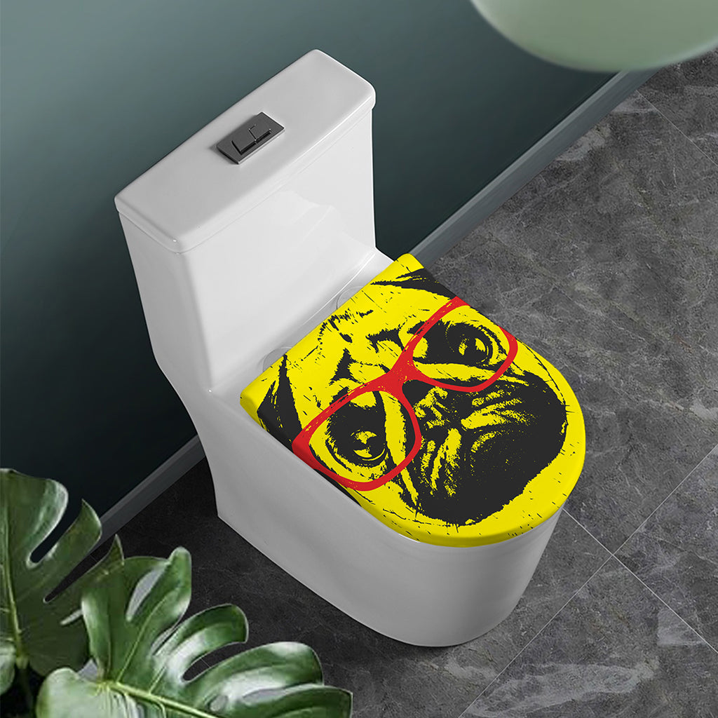 Pug With Glasses Portrait Print Toilet Lid Cover