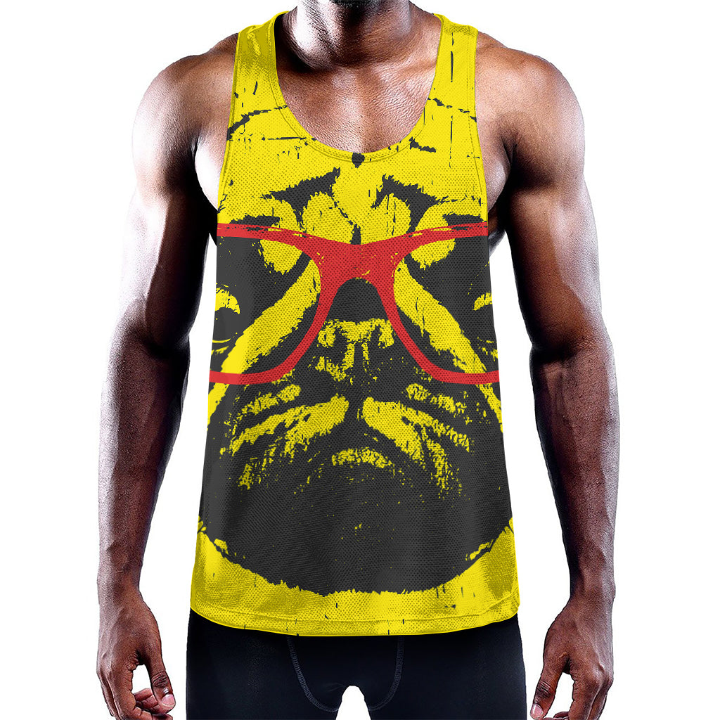 Pug With Glasses Portrait Print Training Tank Top
