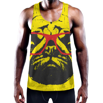 Pug With Glasses Portrait Print Training Tank Top