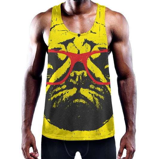 Pug With Glasses Portrait Print Training Tank Top