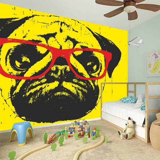 Pug With Glasses Portrait Print Wall Sticker
