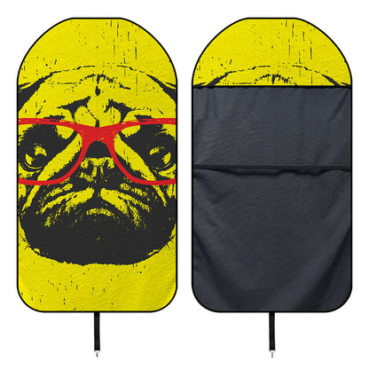 Pug With Glasses Portrait Print Waterproof Car Seat Cover