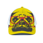 Pug With Glasses Portrait Print White Mesh Trucker Cap