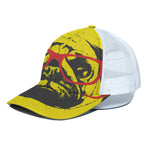 Pug With Glasses Portrait Print White Mesh Trucker Cap