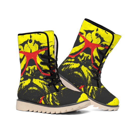 Pug With Glasses Portrait Print Winter Boots