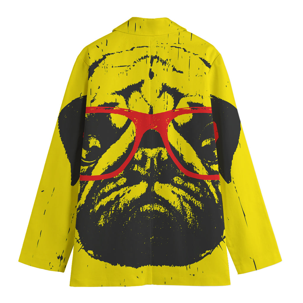 Pug With Glasses Portrait Print Women's Blazer