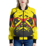 Pug With Glasses Portrait Print Women's Bomber Jacket