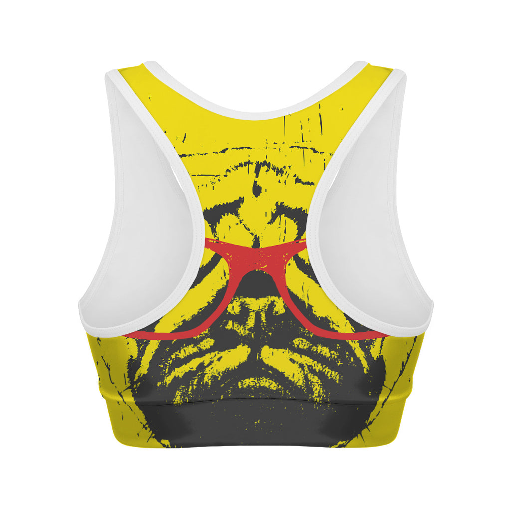 Pug With Glasses Portrait Print Women's Sports Bra