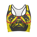 Pug With Glasses Portrait Print Women's Sports Bra
