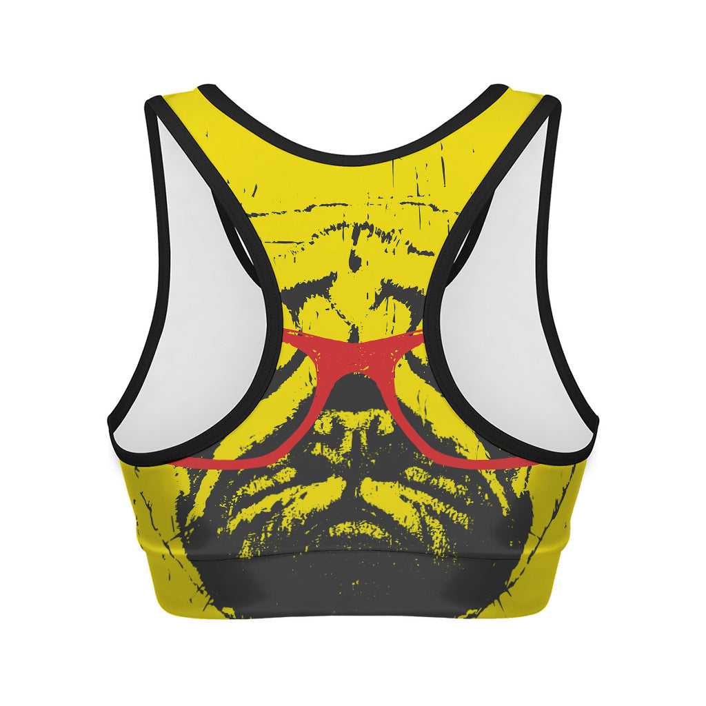 Pug With Glasses Portrait Print Women's Sports Bra