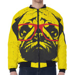 Pug With Glasses Portrait Print Zip Sleeve Bomber Jacket