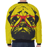 Pug With Glasses Portrait Print Zip Sleeve Bomber Jacket