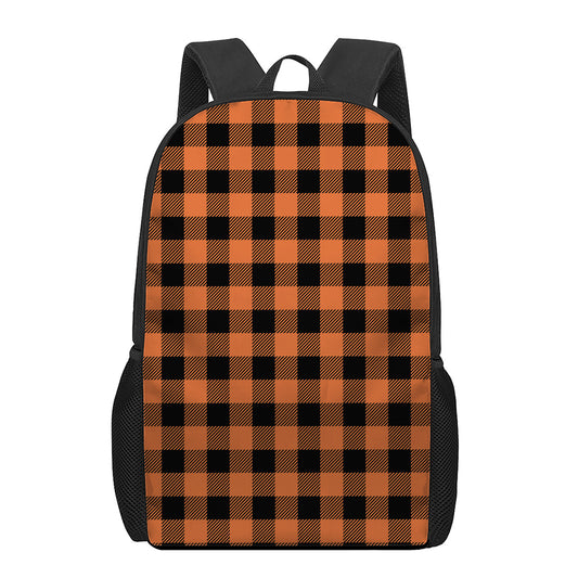 Pumpkin Orange Buffalo Check Print 17 Inch Backpack