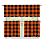 Pumpkin Orange Buffalo Check Print 3 Piece Kitchen Curtains